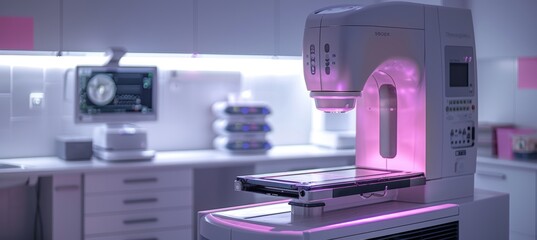 High-Tech Mammogram Machine in a Clean, Ergonomic Medical Setting with Soft Lighting for Patient Comfort