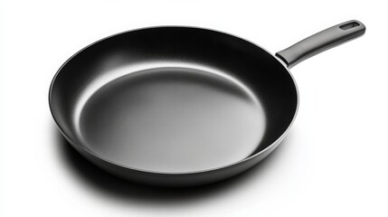 Isolated on white background, a black skillet with a fry pan design. This high-res stock image offers a clear clipping path for easy editing, making it perfect for commercial use. 