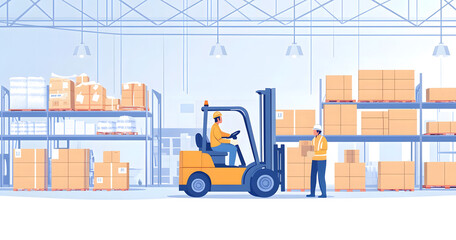 Warehouse Worker Operating Forklift in Storage Facility