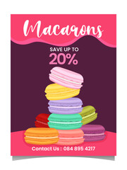 Macaron cookies poster, sale poster, template, banner, colourfull