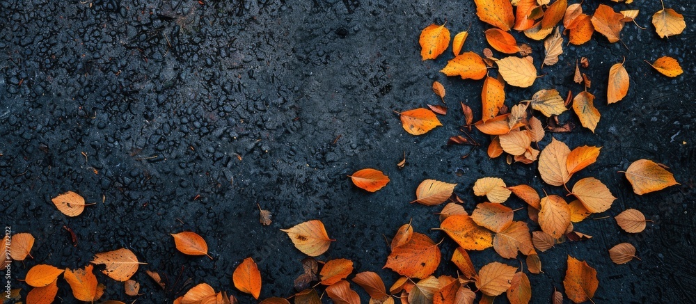 Canvas Prints yellow leaves scattered on the ground with copyspace used as a background
