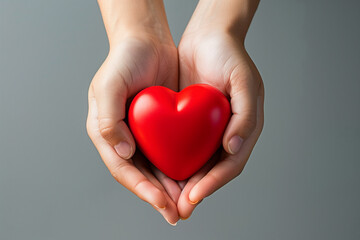 Fototapeta premium The woman is holding a red heart.
