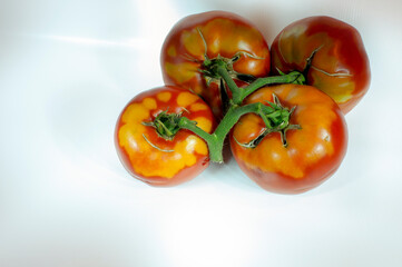 Delicious red tomatoes, isolated on white background