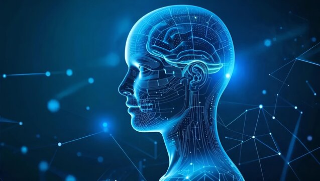 Human head with a network connection, symbolizing AI technology innovation and interconnectedness of ideas, Generative AI.