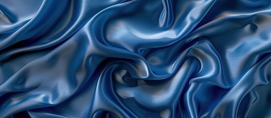 Fototapeta premium Blue silk fabric is arranged in waves for a background or texture Copy Space