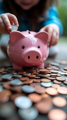 A child putting coins into the piggy bank, representing financial education for children