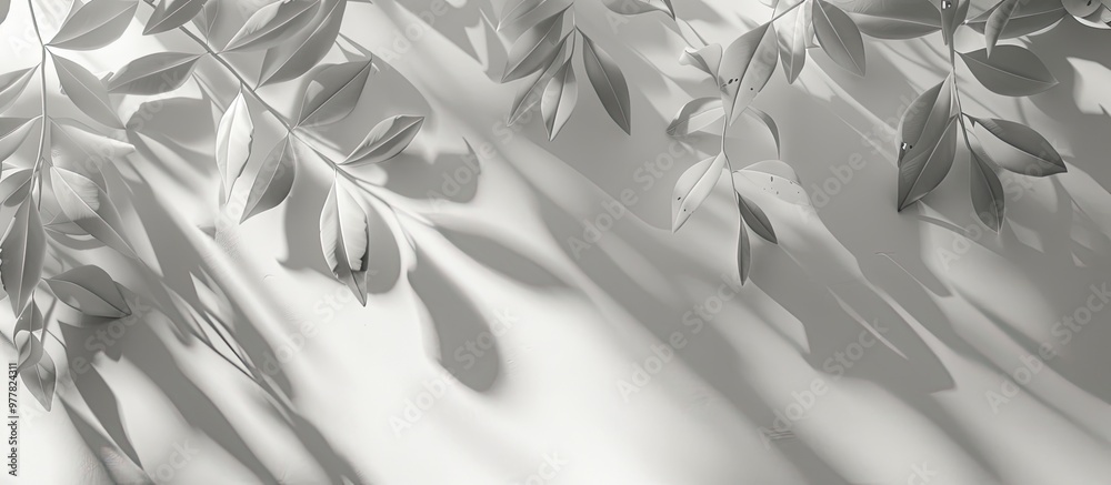 Poster organic leaves natural shadow overlay effect on a white textured background suitable for use in prod