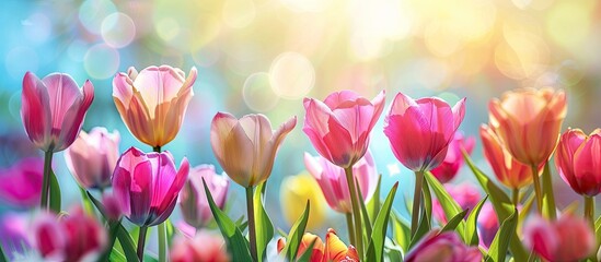Obraz premium The initial flowers of spring are tulips vibrant enchanting and refreshing This display is ideal for greeting cards posters and promotions for Easter and the spring season. Copy space image