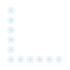 Page corner border with light blue snowflakes. Border for banner, text or photo Merry Christmas and New Year. Vector.