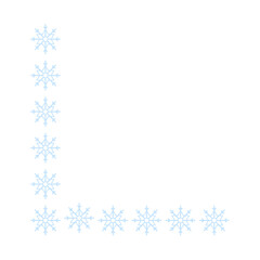 Page corner border with light blue snowflakes. Border for banner, text or photo Merry Christmas and New Year. Vector.