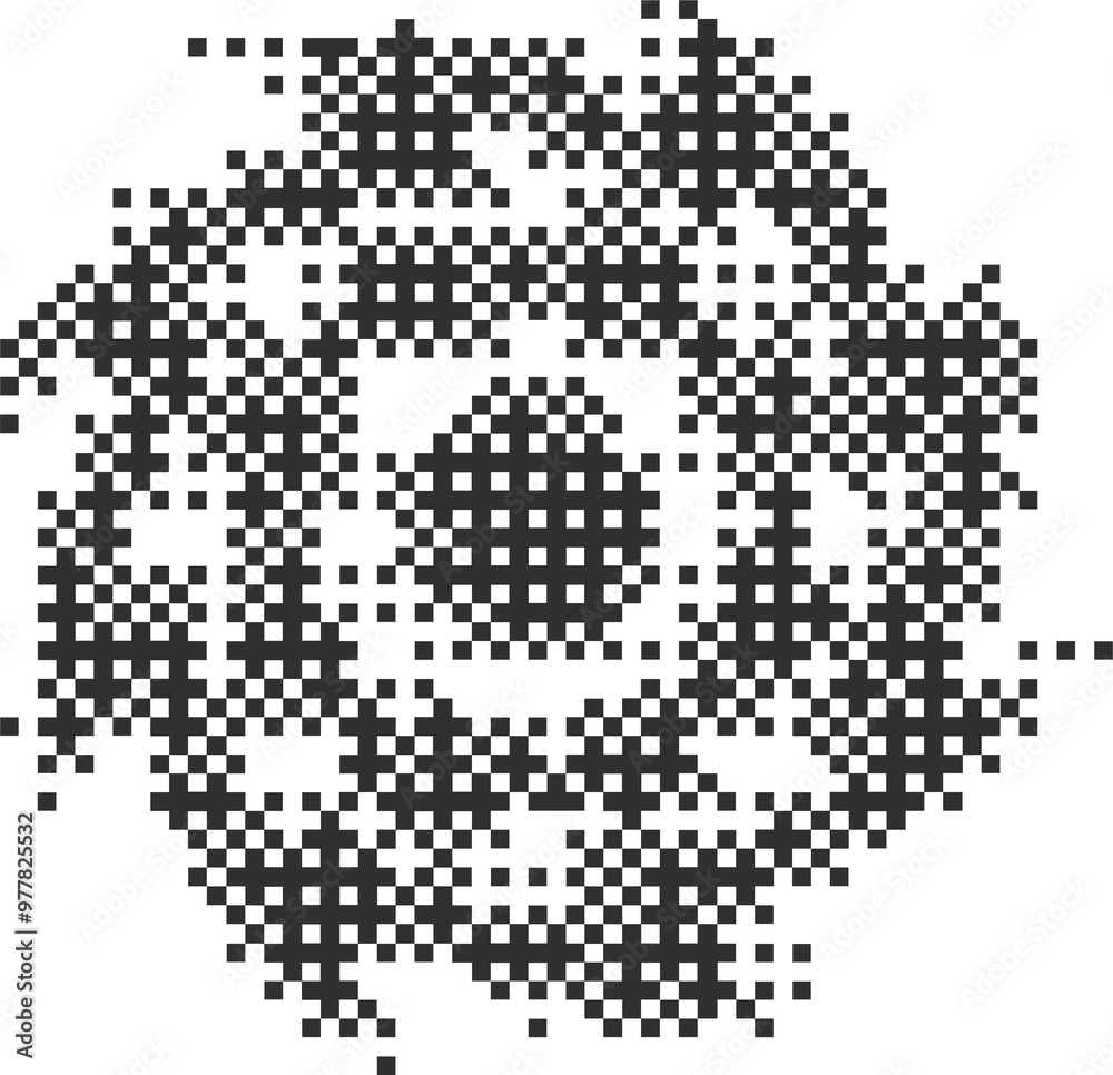 Poster Pixel pattern shape. Textured star with bitmap dither gradient. Retro cosmic element with old computer game graphic effect. Halftone grunge illustration