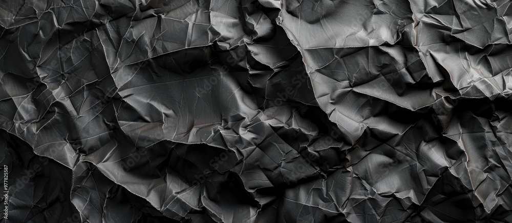 Poster crumpled black paper texture background creative design templates. copy space image. place for addin