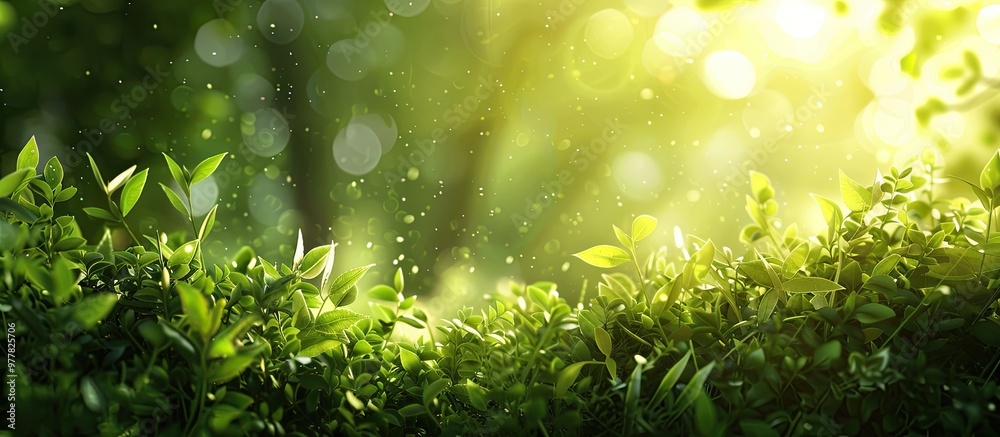 Poster fresh green nature bokeh blurred background. copy space image. place for adding text and design