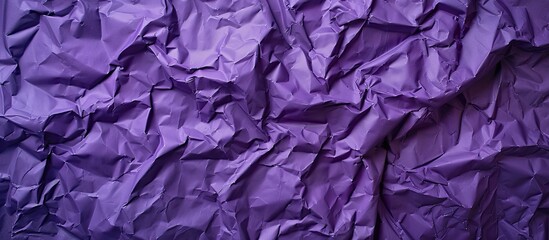 Worn crumpled wrapping paper Creative purple abstract backdrop Flat lay top view copyspace concept
