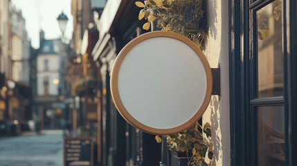 Coffee shop street blank circular signboard mockup for logo design and brand presentation ,Mock up