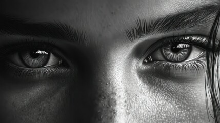 Naklejka premium Close-up Black and White Portrait of a Person's Eyes