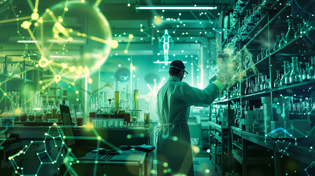 A man in a lab coat working in a laboratory