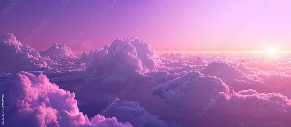 Poster beautiful purple sky at twilight with soft fluffy clouds. copy space image. place for adding text an
