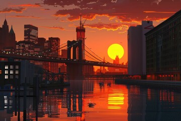 Obraz premium Postcard with landscape of New York, USA at sunset