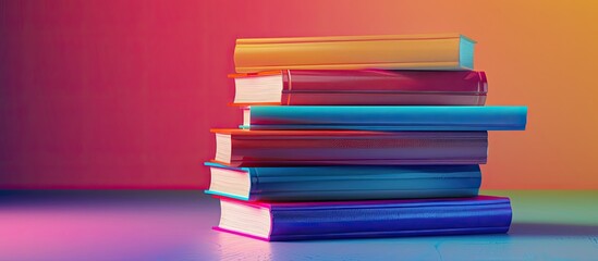 A stack of vibrant books Concept of education and entertainment. Copy space image. Place for adding text and design