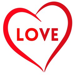 Red love heart with  white background for wedding or other purpose, Hand drawing style