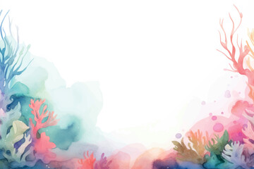 Colorful watercolor coral reef border