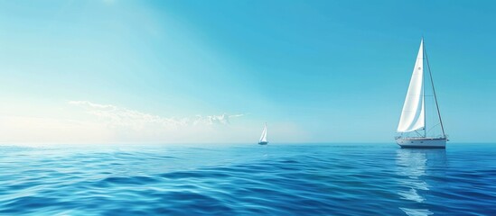 Sailing Yachts with sails on the vast blue Mediterranean Sea Clear blue sky Free copyspace