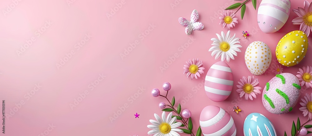 Canvas Prints Easter card template on a pink background. Copy space image. Place for adding text and design