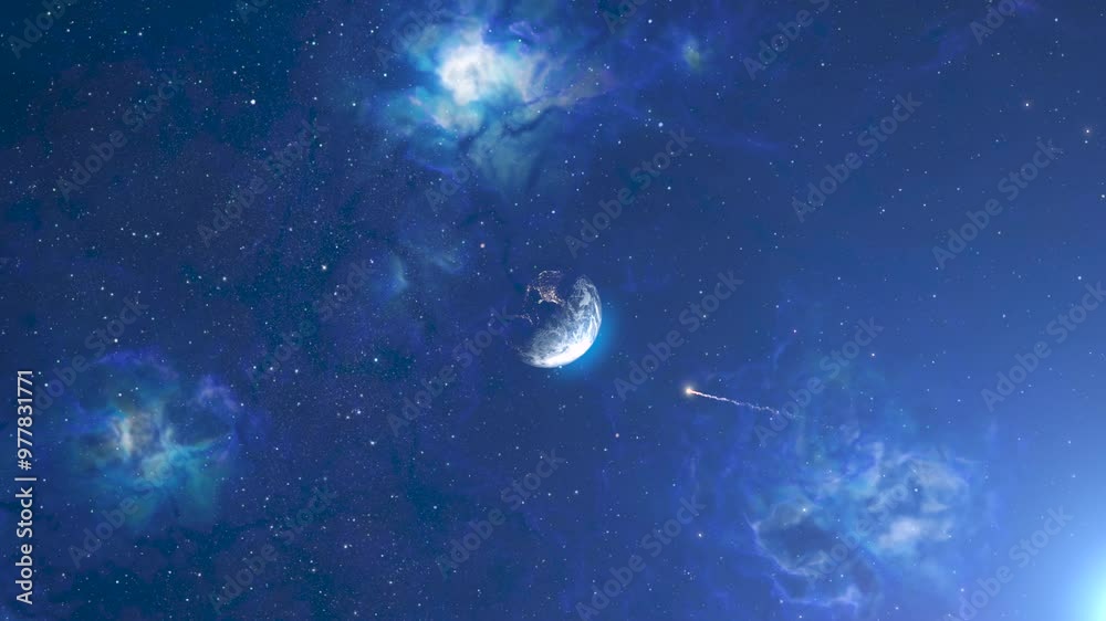 Canvas Prints planet earth with meteor and nebulas 3d rendering of planet earth with potential asteroid threat,4k,