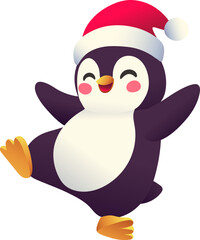 Joyful Penguin Dancing in Santa Hat (Gradient Color Style)