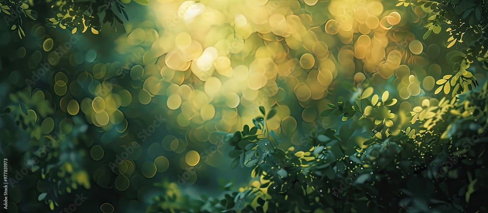 Poster defocused abstract backdrop of a densely leafed tree. copy space image. place for adding text and de