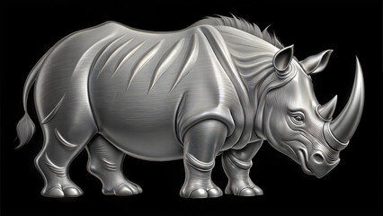 Fototapeta premium Polished metallic sculpture of an endangered rhinoceros, modern art design