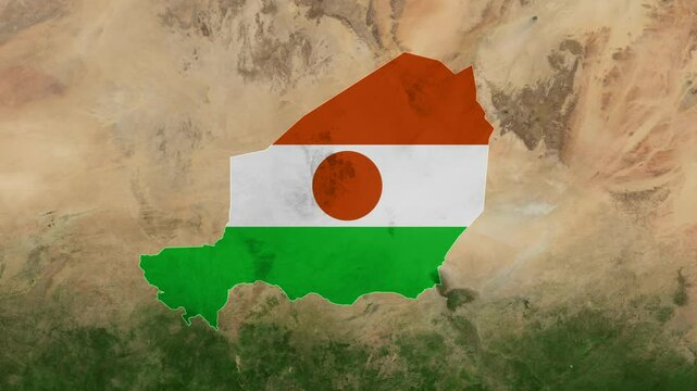 Zoom from Earth to Niger. (Country Flag) World map animation with highlighted borders of countries. Images from NASA
