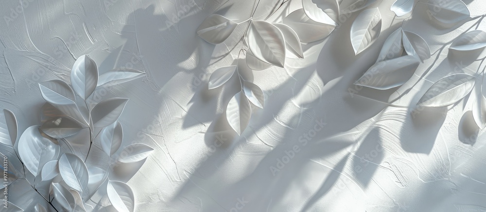 Poster organic leaves natural shadow overlay effect on a white textured background suitable for use in prod