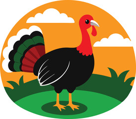 Stunning Wild Turkey in a Field Vector Illustration for Nature Lovers
