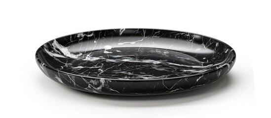 Empty black marble plate isolated on a white background with a clipping path. Copy space image. Place for adding text and design