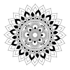 Hand Drawn Mandala on White Background for Coloring Book, Henna, Mehndi, Tattoo, Decoration