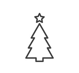 Christmas tree line icon with star. Christmas design element. PNG illustration.