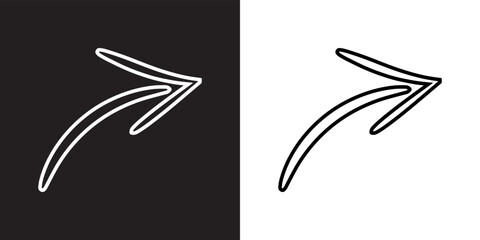 Curved arrow icon vector. Arrow pointer icon sign symbol in trendy flat style. Arrow right vector icon illustration isolated on black and white background