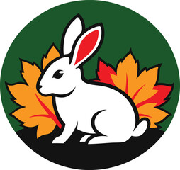 Obraz premium Cute Rabbit Hidden in Autumn Vegetation Vector Illustration for Fall 