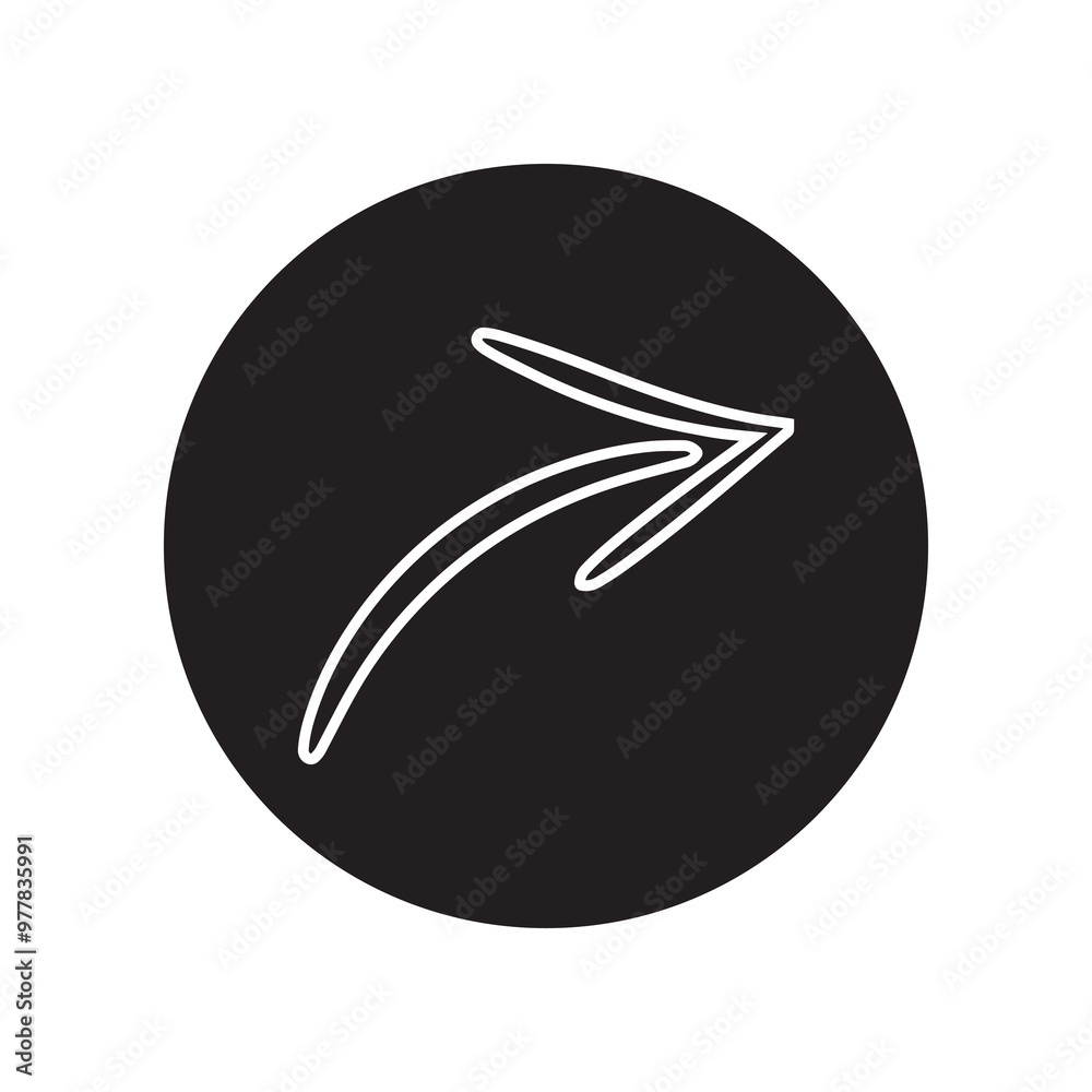 Poster curved arrow icon vector. arrow pointer logo design. arrow right vector icon illustration in circle 