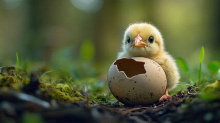 Newborn Chickling Emerging from Egg