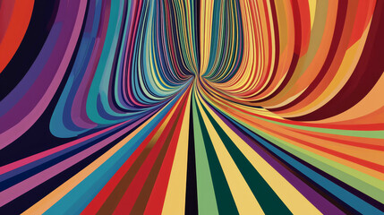 &ldquo;Linear vector abstract background featuring all colors of the rainbow, designed with retro-style lines in a 3D dimensional perspective. Ideal for vintage poster art and creative visual projects.&rdquo;