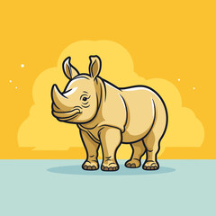 Obraz premium Rhinoceros hand-drawn kid comic illustration. Cute vector doodle style cartoon illustration.