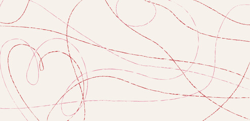Brush drawn doodle lines background. Abstract wavy linear shapes and nature texture. Hand drawn heart brush stroke wallpaper, vector illustration