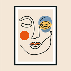 Abstract poster hand drawn contemporary portrait. Minimal cubism face sketch, modern fashion woman face minimalism art. Vector isolated illustration