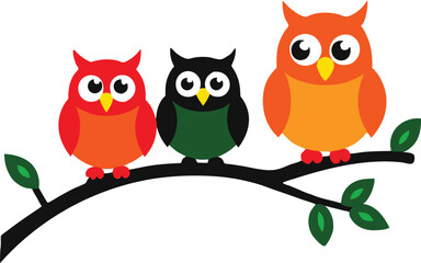 Owls Perched on Bare Tree Branch Vector Illustration for Nature Lovers

