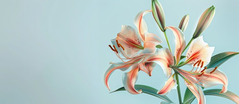 Gold banded lily Lilium auratum during the Japanese summer. Copy space image. Place for adding text and design