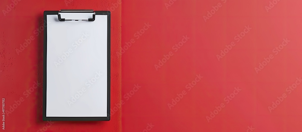 Canvas Prints Blank clipboard paper on a red and white background. Copy space image. Place for adding text and design