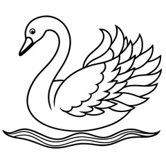Swan gliding on water with detailed feather patterns and graceful lines vecto